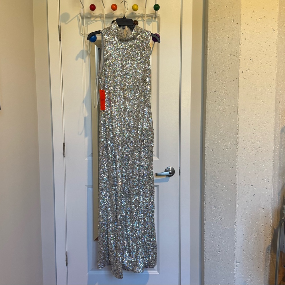 NWT Simon Miller Sequined Gown, Silver/Iridescent
